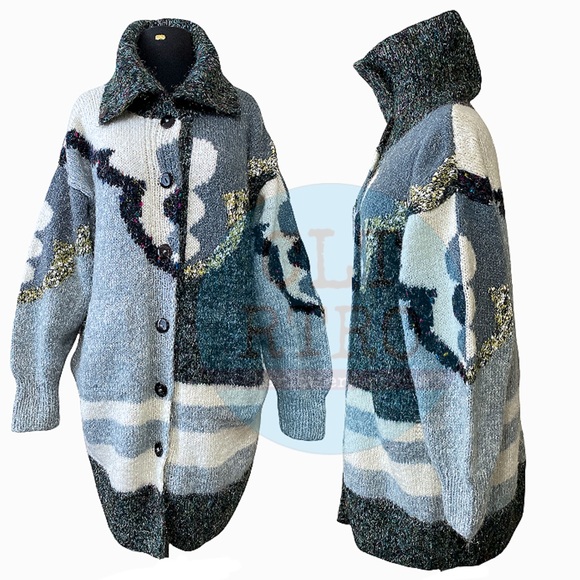 vtg Wool/Mink Knit Sweater Coat (46) - Picture 2 of 10